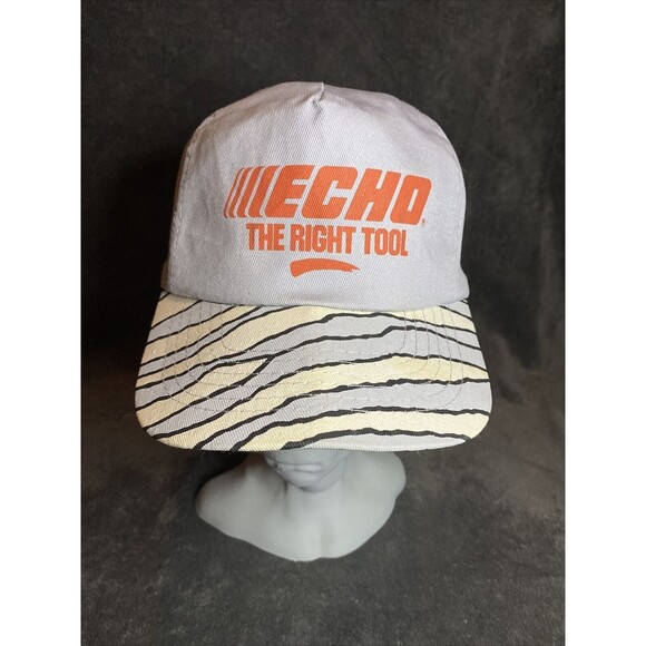 Vintage Y2k Echo Power Equipment The Right Tool Snapback Hat Zebra Striped - Picture 1 of 8